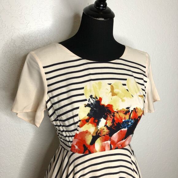 Anthropologie Corey Lynn Calter cream stripe floral asymmetrical dress size 2 - Picture 4 of 16